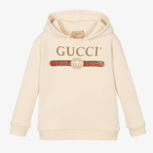 Gucci-Ivory Cotton Logo Hoodie | Childrensalon