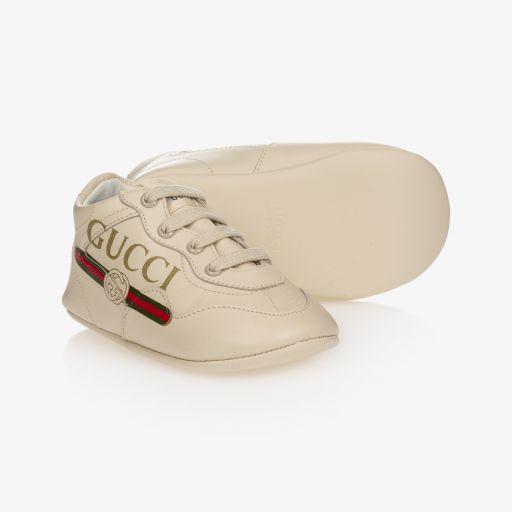 Gucci-Ivory Leather Pre-Walker Shoes | Childrensalon