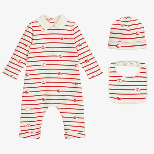Gucci-Ivory & Red Babysuit Gift Set | Childrensalon