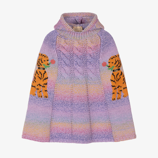 Gucci-Lilac Purple Cat Wool Poncho | Childrensalon