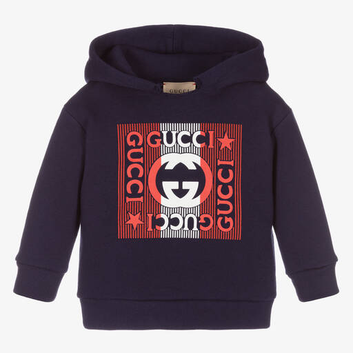 Gucci-Navy Blue Cotton Logo Hoodie | Childrensalon