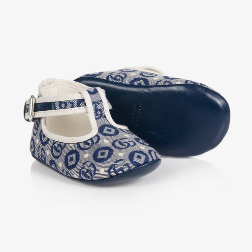 Gucci-Navy Blue GG Pre-Walker Shoes | Childrensalon
