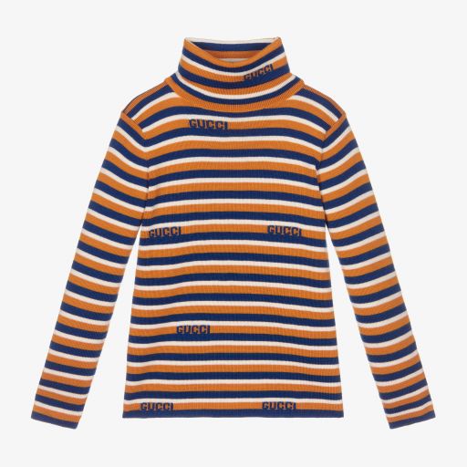 Gucci-Orange & Blue Stripe Wool Top | Childrensalon