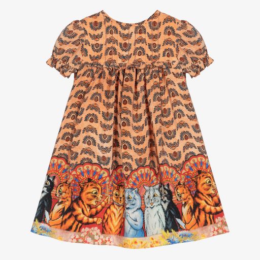 Gucci-Pink Cat Print Silk Baby Dress | Childrensalon
