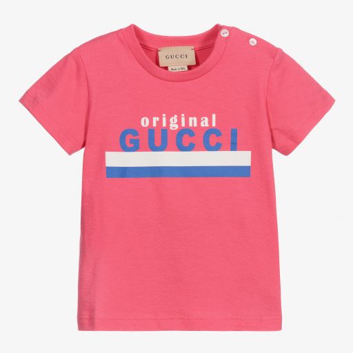 Gucci-Pink Cotton Logo Baby T-Shirt | Childrensalon
