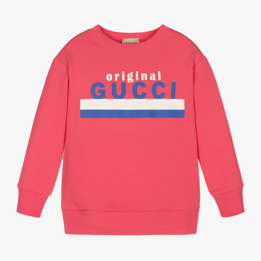 Gucci-سويتشيرت قطن جيرسي لون زهري للبنات | Childrensalon
