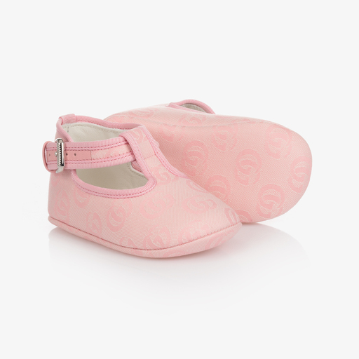Gucci-حذاء قطن أكسفورد جاكارد لون زهري لمرحلة قبل المشي للمولودات | Childrensalon