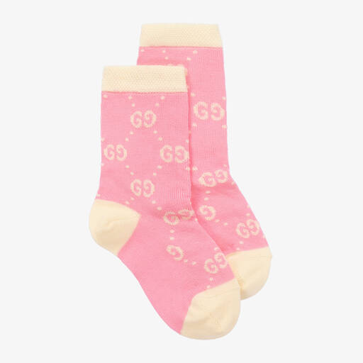 Gucci-Pink & Ivory Cotton GG Socks | Childrensalon
