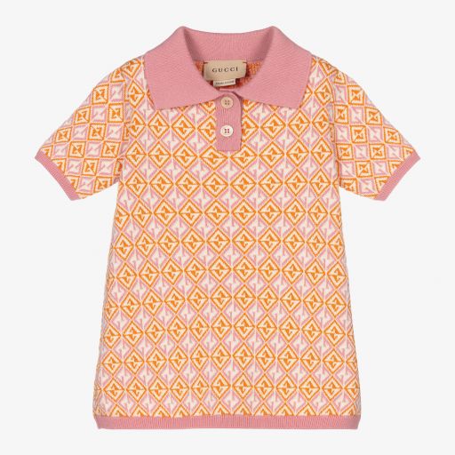 Gucci-فستان قطن محبوك لون زهري وبرتقالي  | Childrensalon