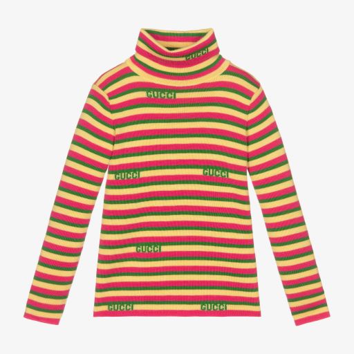 Gucci-Pink & Yellow Stripe Wool Top | Childrensalon