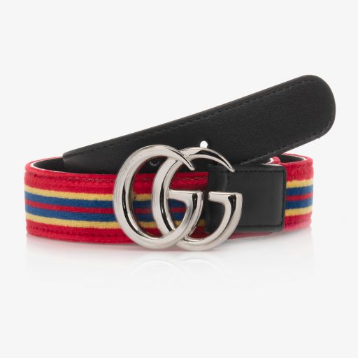 Gucci-حزام مخمل مقلم لون أحمر وكحلي | Childrensalon