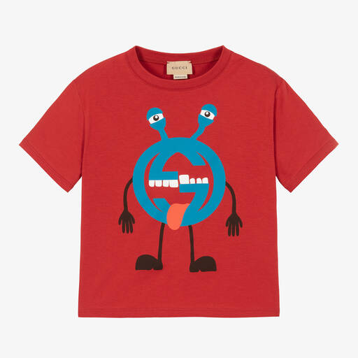 Gucci-Red Cotton Monster T-Shirt | Childrensalon