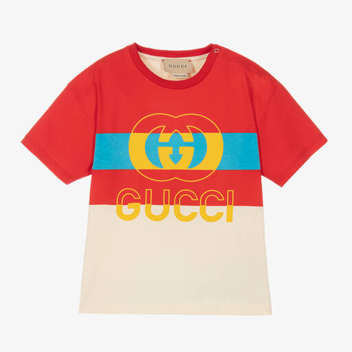 Gucci-Red & Ivory Interlocking G Baby T-Shirt | Childrensalon