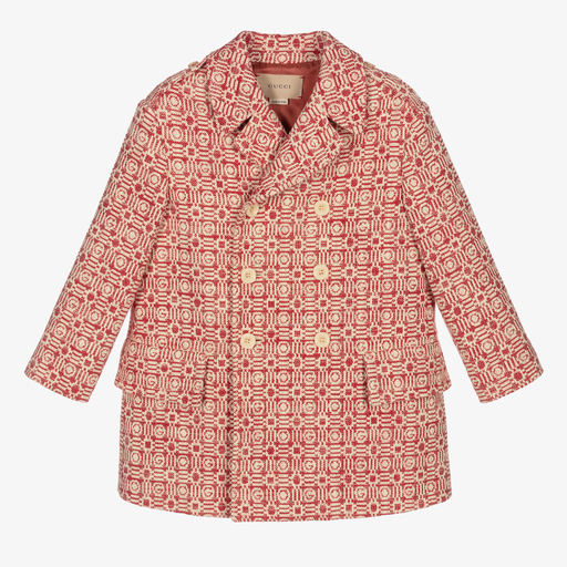 Gucci-Manteau rouge/ivoire en coton | Childrensalon