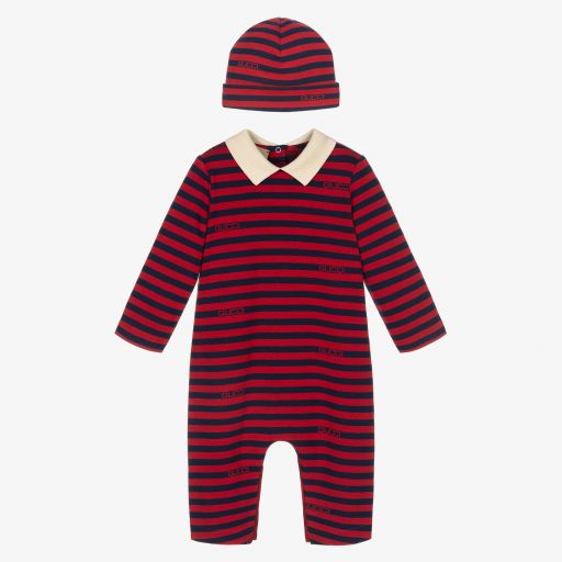 Gucci-Red Striped Babysuit Gift Set | Childrensalon