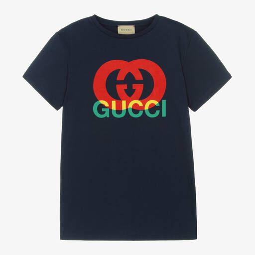 Gucci-T-shirt bleu en coton G entrelacés | Childrensalon