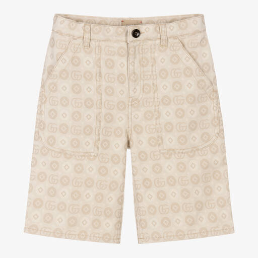 Gucci-Teen Boys Beige Cotton Drill Logo Shorts | Childrensalon