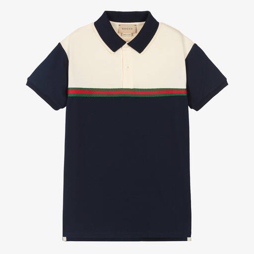 Gucci-Teen Boys Blue & Ivory Cotton Polo Shirt | Childrensalon