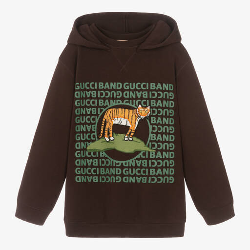Gucci-Teen Boys Brown Logo Hoodie | Childrensalon