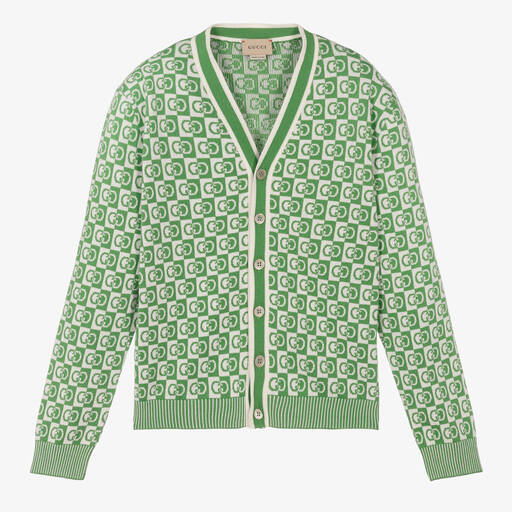 Gucci-Teen Boys Green Check Logo Cardigan | Childrensalon