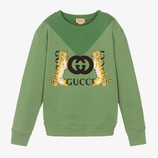 Gucci-سويتشيرت تينز ولادي قطن لون أخضر | Childrensalon