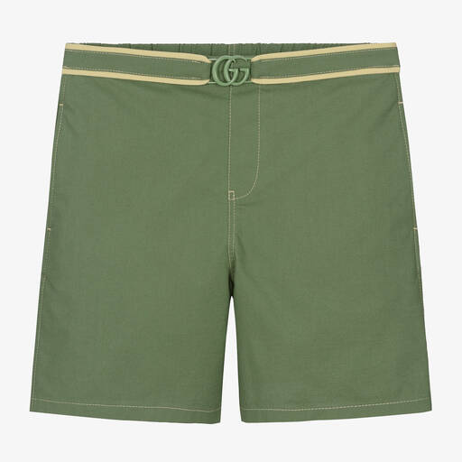Gucci-Teen Boys Green Oxford Cotton Shorts | Childrensalon