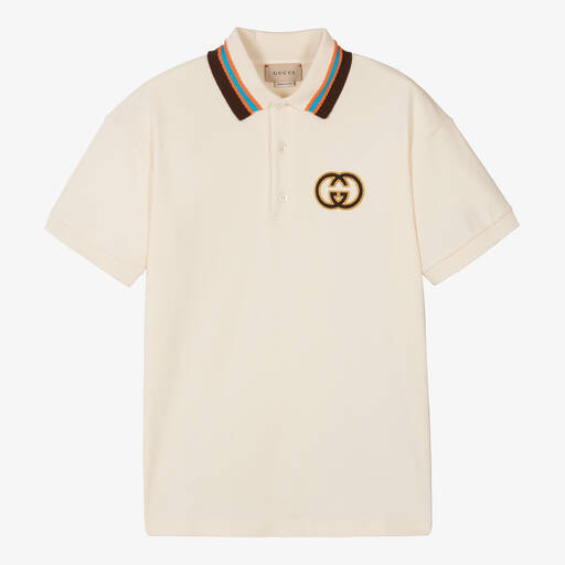 Gucci-Кремовая рубашка поло из хлопка для мальчиков-подростков  | Childrensalon