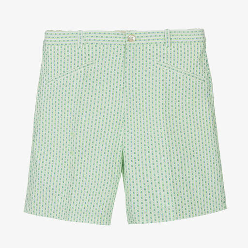 Gucci-Teen Boys Ivory & Green Cotton Logo Shorts | Childrensalon