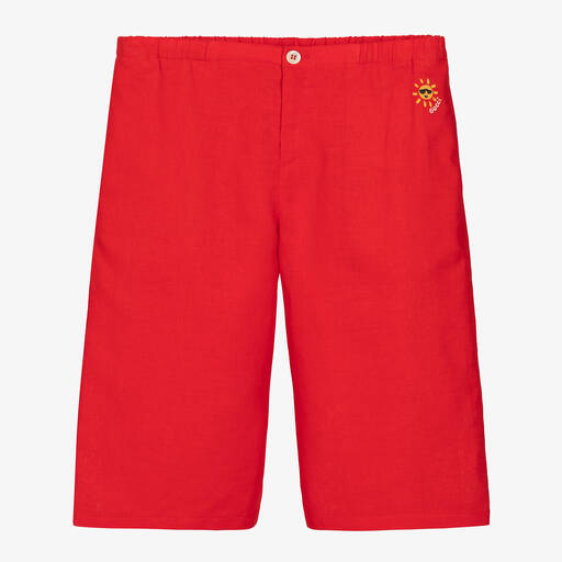 Gucci-Teen Boys Red Linen & Cotton Bermuda Shorts | Childrensalon