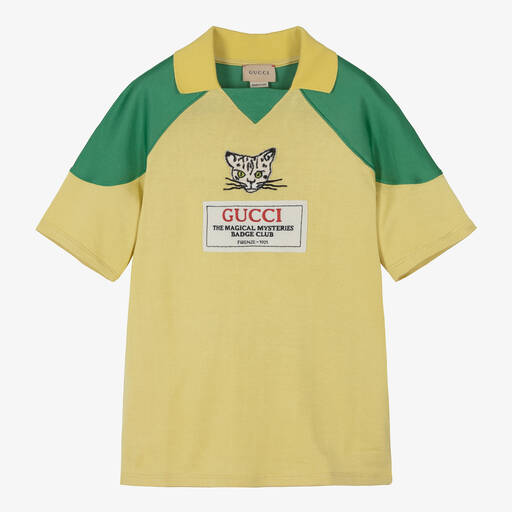 Gucci-Желто-зеленая трикотажная рубашка поло | Childrensalon