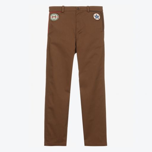 Gucci-Teen Brown Gabardine Trousers | Childrensalon