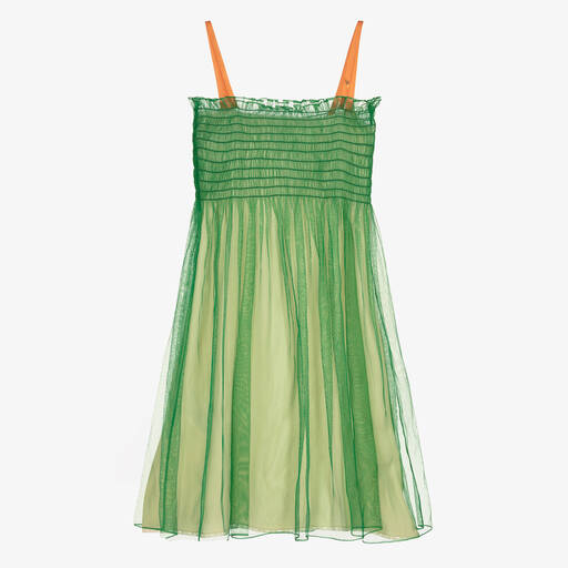 Gucci-Зеленое присборенное платье из шелка | Childrensalon