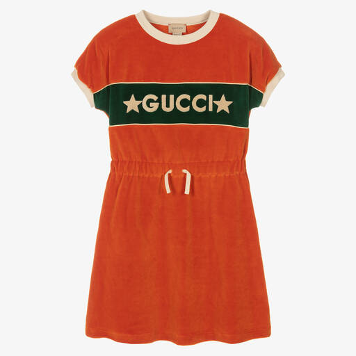 Gucci-Teen Girls Orange Velour Dress | Childrensalon