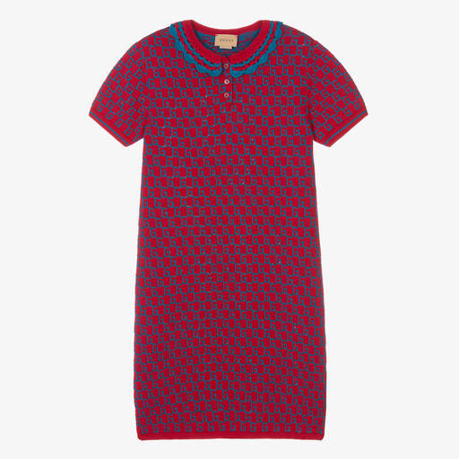 Gucci-Teen Girls Red & Blue Knit Dress | Childrensalon
