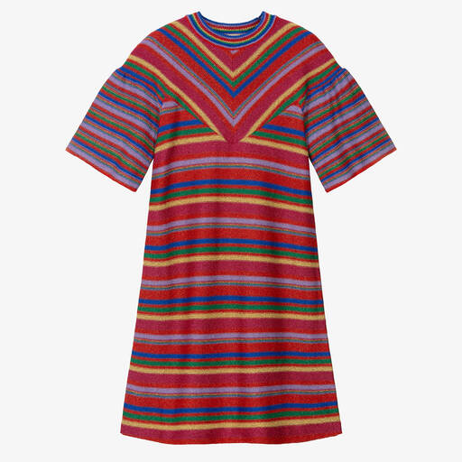 Gucci-Teen Girls Striped Cotton Lamé Knit GG Dress | Childrensalon