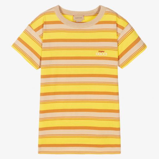 Gucci-Gelb gestreiftes Teen T-Shirt | Childrensalon