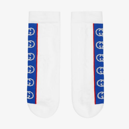 Gucci-White & Blue Cotton GG Socks | Childrensalon