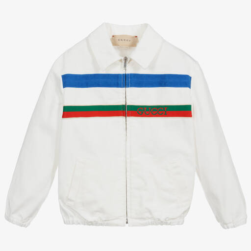 Gucci-White Cotton Logo Baby Jacket | Childrensalon
