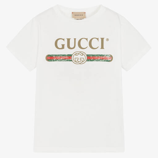 Gucci-White Cotton Logo T-Shirt | Childrensalon