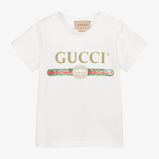 Gucci-White Cotton T-Shirt | Childrensalon