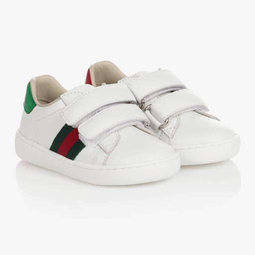Gucci-حذاء ترينرز بشريط لاصق جلد لون أبيض | Childrensalon