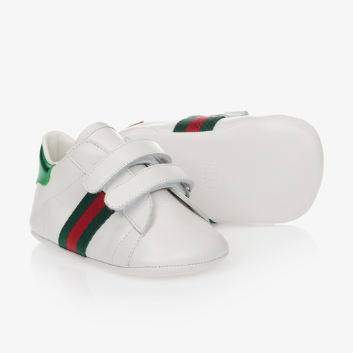 Gucci-White Leather Pre-Walker Shoes | Childrensalon