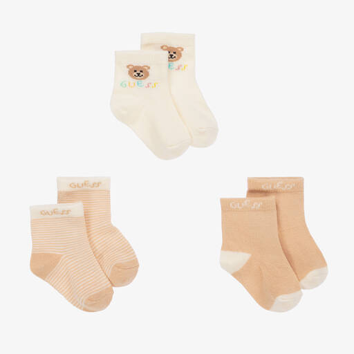Guess-Baby Beige Ankle Socks (3 pack) | Childrensalon