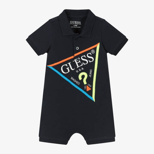Guess-Baby Boys Blue Cotton Polo Shortie | Childrensalon