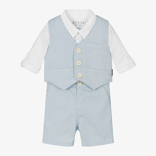 Guess-Baby Boys Blue Cotton Striped Shorts Set | Childrensalon
