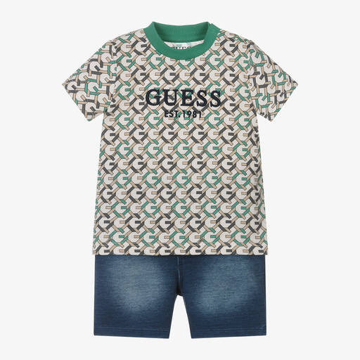 Guess-Baby Boys Blue & Green Cotton Shorts Set | Childrensalon