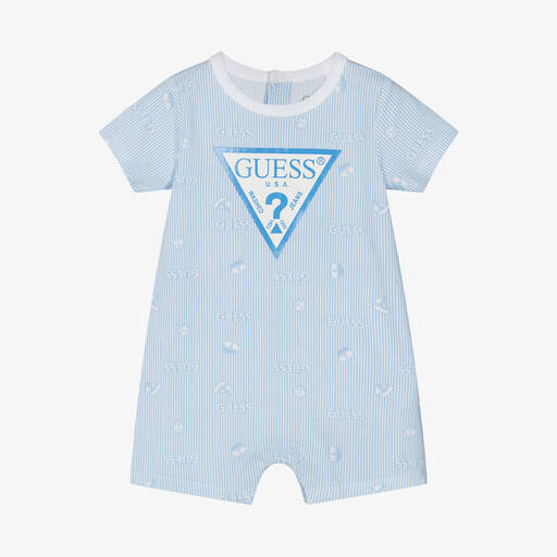 Guess-Baby Boys Blue Stripe Cotton Shortie | Childrensalon