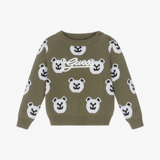 Guess-Baby Boys Green Cotton Bear Sweater | Childrensalon
