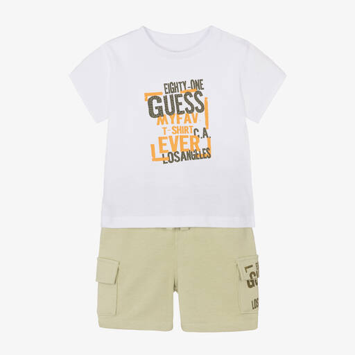 Guess-Baby Boys Green Cotton Shorts Set | Childrensalon