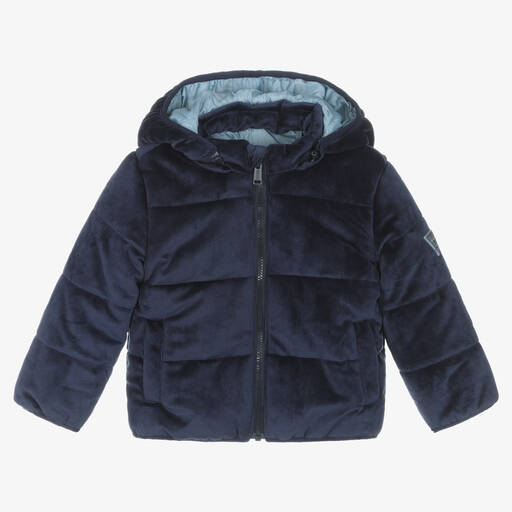 Guess-Baby Boys Navy Blue Velvet Puffer Jacket | Childrensalon